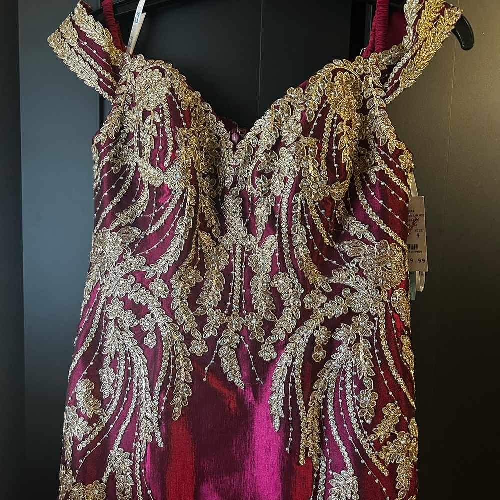 Elegant Burgundy and Gold Maxi Dress
